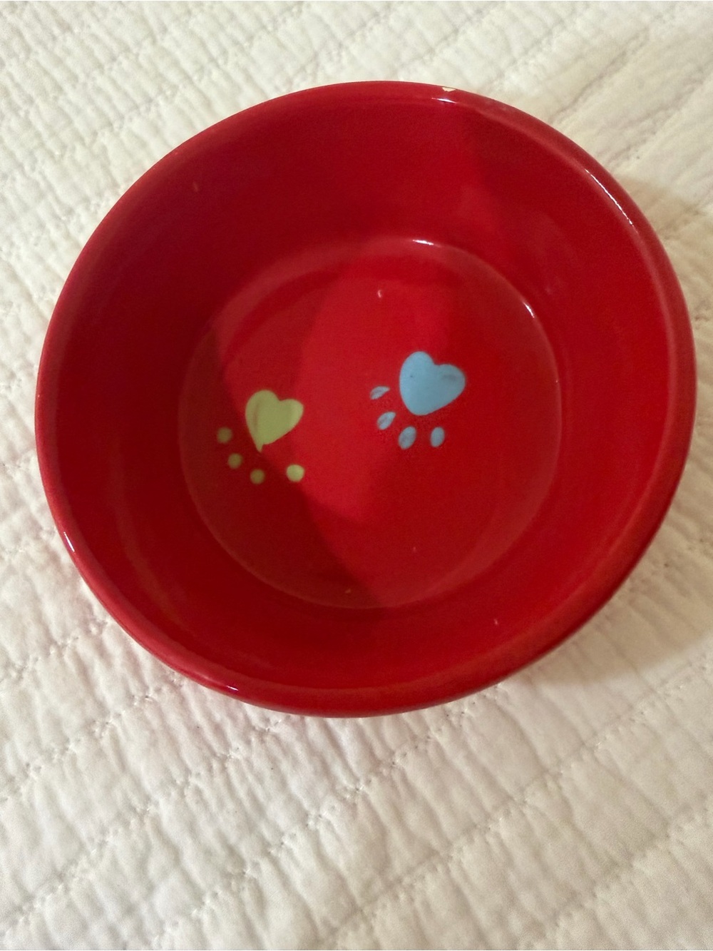 Unique Red Ceramic Dog Bowl with Heart & Paw Accent